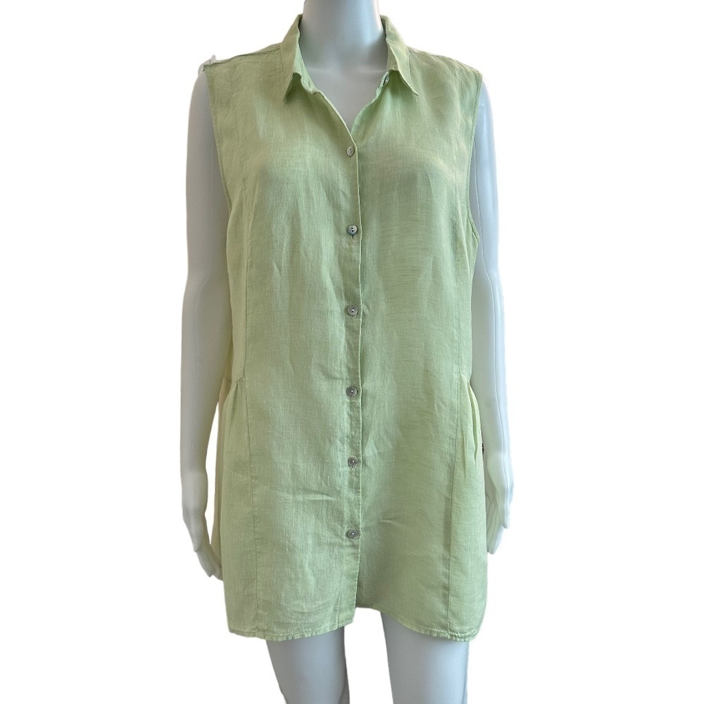 J.Jill Love Linen Women's Size L Button Front Tunic Peplum back Sleeveless Top